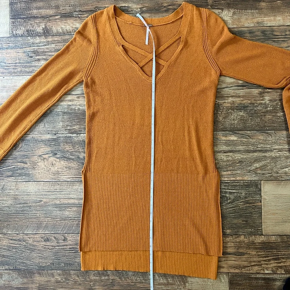 Free People criss cross tunic length Sweater with Side Slits
